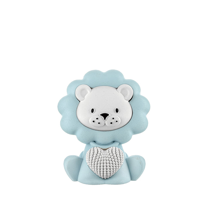 Leoncino Con Cuore Base Bianca Colorata-Azzurro