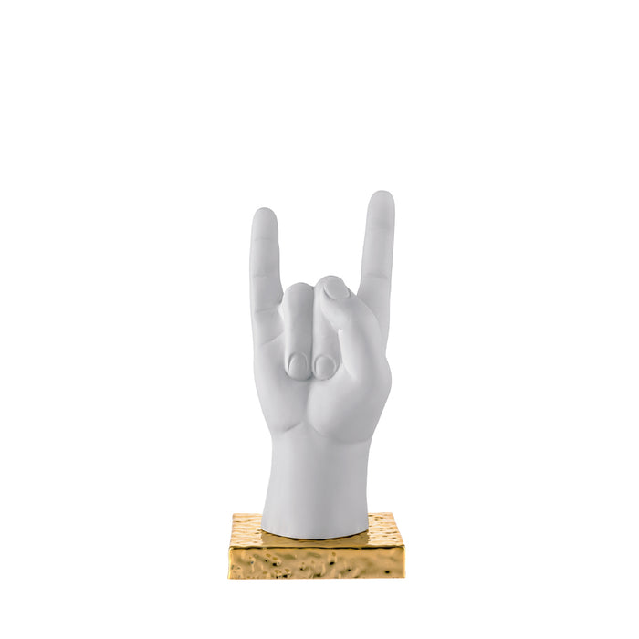 Scultura Mano Scaramanzia H.12-Bianco-oro