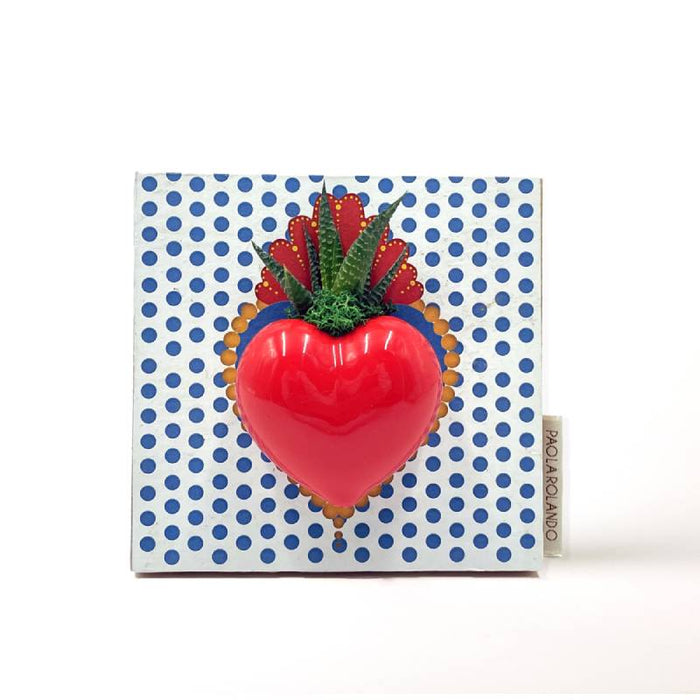 Bomboniera Paola Rolando Pianta Grassa in Cuoricino su Quadretto Pois 13,5x14 cm