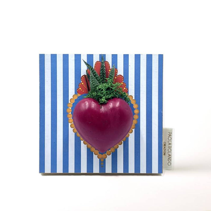 Bomboniera Paola Rolando Pianta Grassa in Cuoricino su Quadretto Strisce 13,5x14 cm