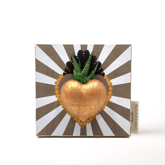 Bomboniera Paola Rolando Pianta Grassa in Cuoricino su Quadretto Raggi 13,5x14 cm