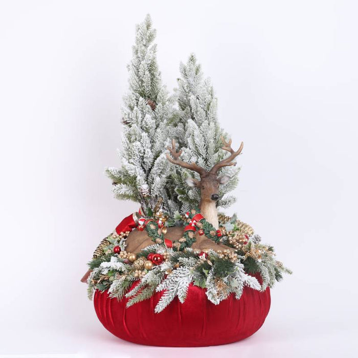 Fiori di Lena Pouf Centrotavola con Renna e Decori Natalizi H75