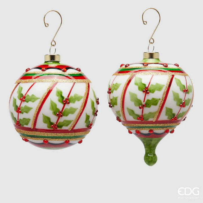 EDG Enzo De Gasperi Set 2 Palle di Natale Agrifoglio D10 cm