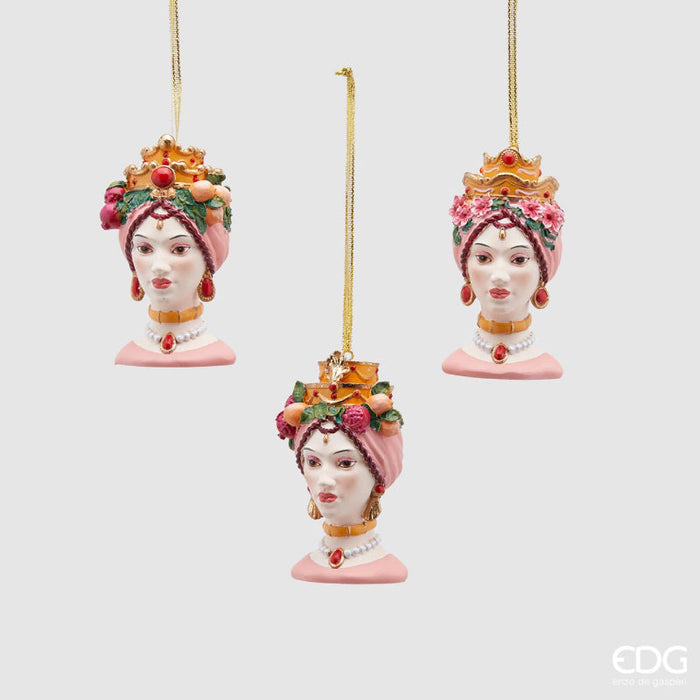 EDG Enzo De Gasperi Set 3 Decorazioni Natalizie Testa Sicilia in Poliresina H10 Cm