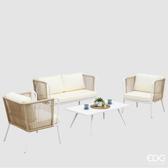 EDG Enzo de Gasperi Salotto Esterno da Giardino Divano + 2 Poltrone con Tavolino