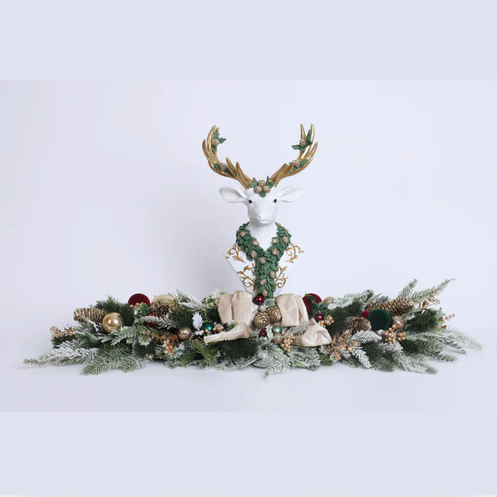 Centrotavola Natalizio con Busto di Renna Bianca 80 cm - Fiori di Lena