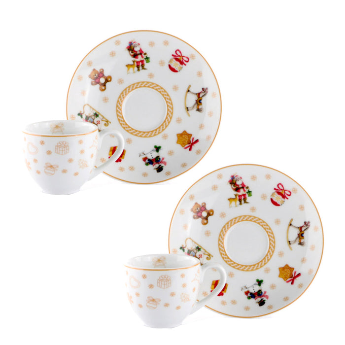 Weissestal Set 2 Tazzine Natalizie con Piattino Toys in Porcellana