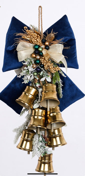 Fiocco in velluto con pino e pendete campanacci H75 cm - Fiori di Lena
