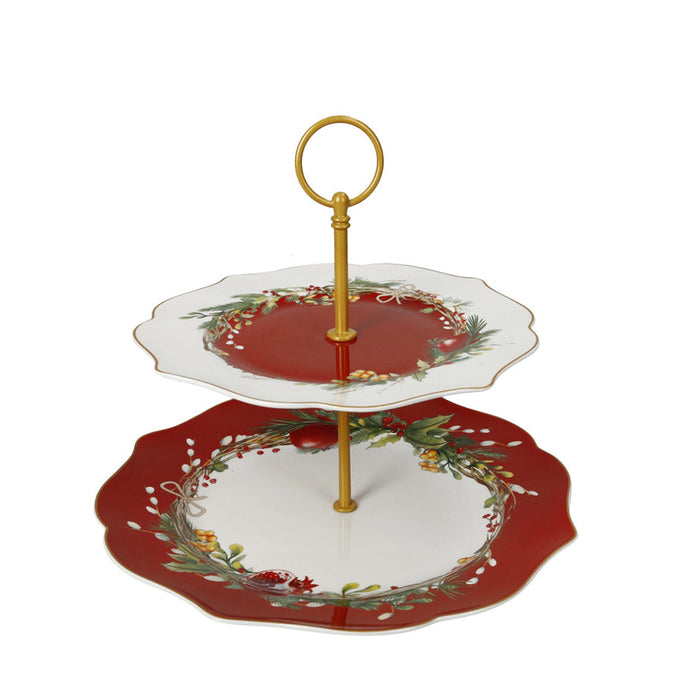 Brandani Alzata Natalizia Carol in Porcellana Rosso
