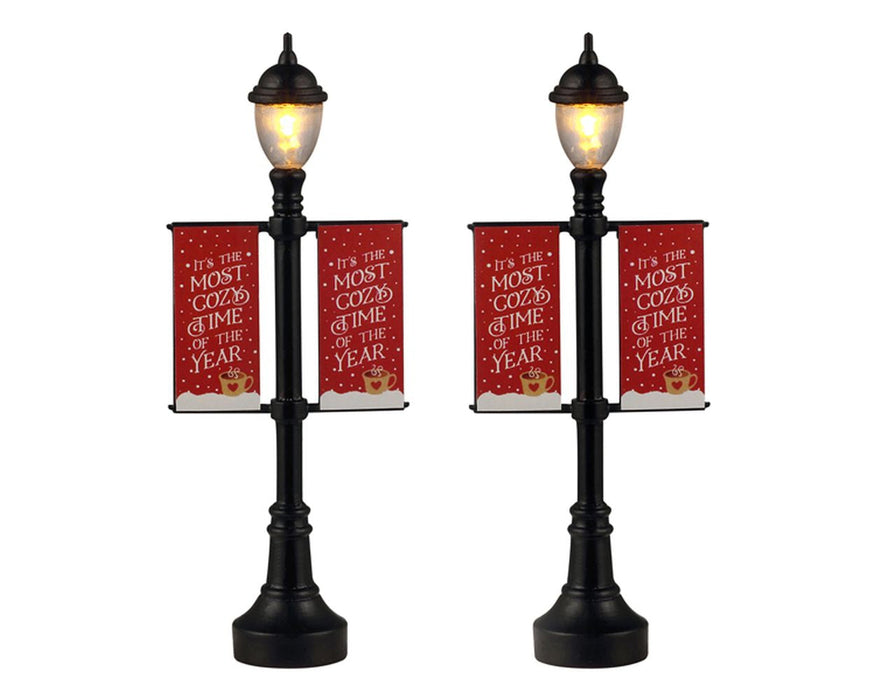 LEMAX Set 2 Lampioni luci led "Lamp Post Banners" H10.8 cm