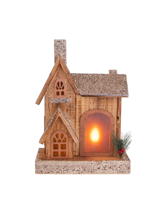 CASETTA DI NATALE CON 18 LED LEGNO