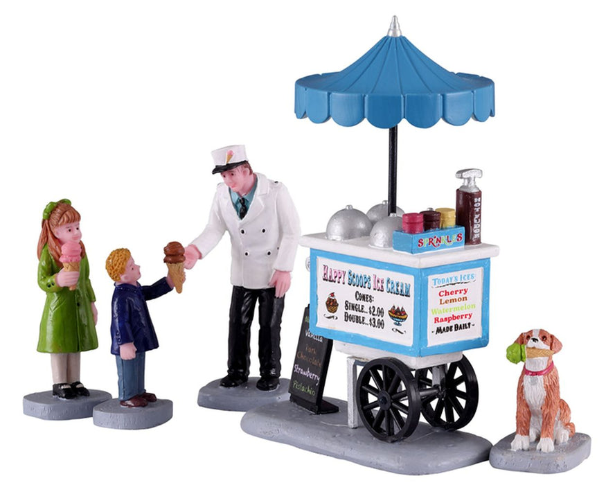LEMAX Set 5 personaggi Carretto dei gelati Happy Scoops in resina H10.5 cm