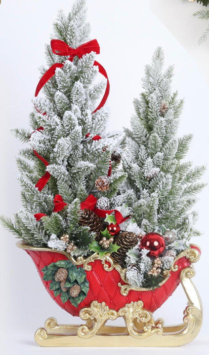 Slitta decorazione natalizia con alberelli - Fiori di Lena