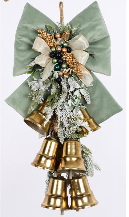 Fiocco in velluto con decorazione e 7 campane H75 CM – Acquamarina - Fiori di Lena