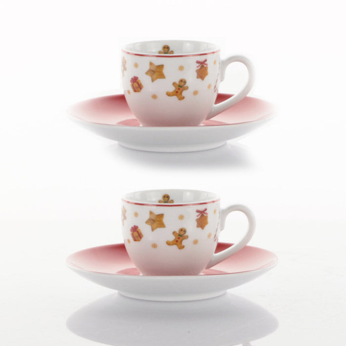 Weissestal Set 2 Tazzine da Caffè Natalizie con Piattino in Porcellana