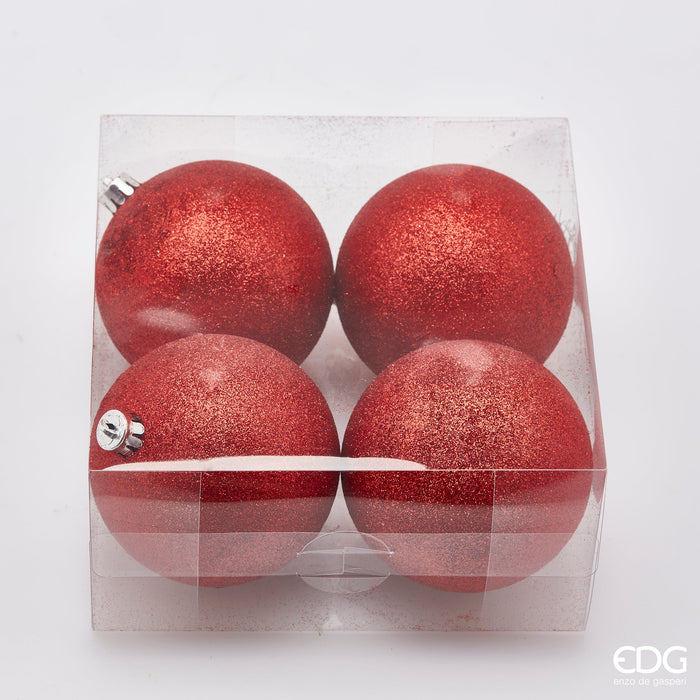 EDG Enzo De Gasperi Box 4 Palline Di Natale Glitter D10 cm Rosso