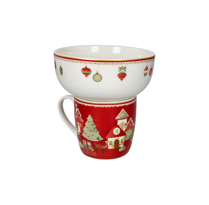 Set 2 pezzi mug/tazza da colazione villaggio in festa