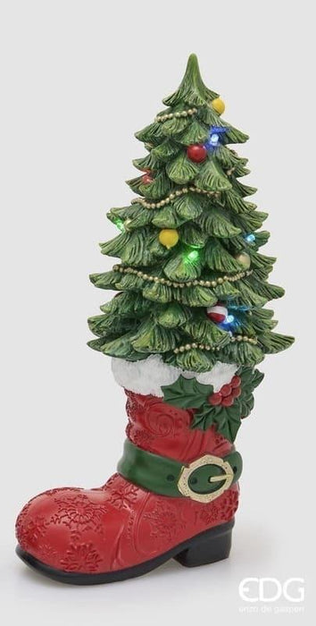 Decoro pino con stivale led EDG h 39cm