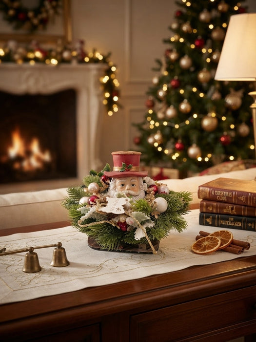 Porta candela con babbo Natale fiori di lena