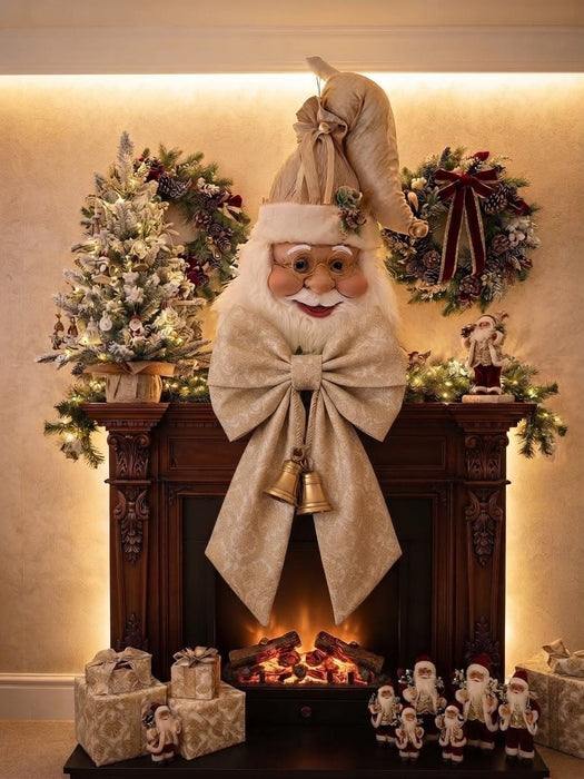 Testa babbo natale con fiocco sartoriale avorio fiori di lena