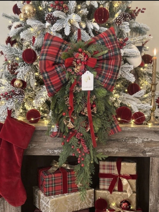 Fiocco sartoriale in tartan 65 cm fiori di lena