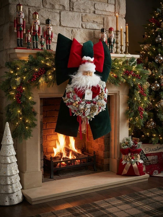 Fiocco sartoriale con babbo Natale e ghirlanda 75cm fiori di lena