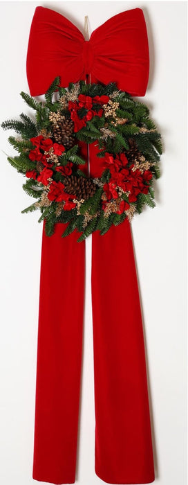 Fiocco in velluto imbottito con decorazione natalizia e ghirlanda decorata rossa H170cm - Fiori di Lena