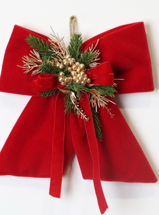 Fiocco in velluto rosso con decorazione H 20 cm - Fiori di Lena