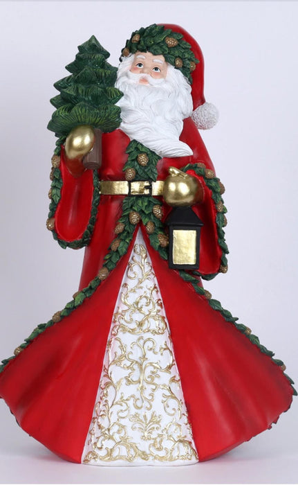 Babbo Natale in resina rosso con albero H47 cm