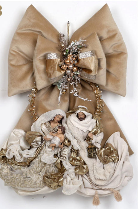 Fiocco in velluto nocciola con natività avorio H65 cm