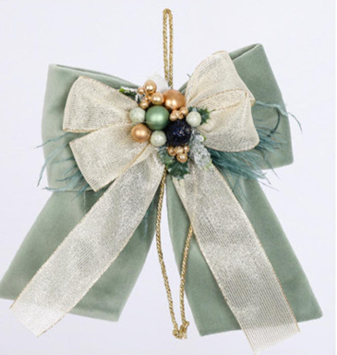 Fiocco in velluto acquamarina con decorazione H20 cm