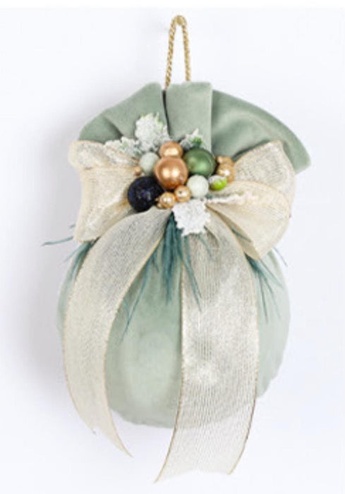 Sfera in velluto acquamarina con decorazione D9 cm