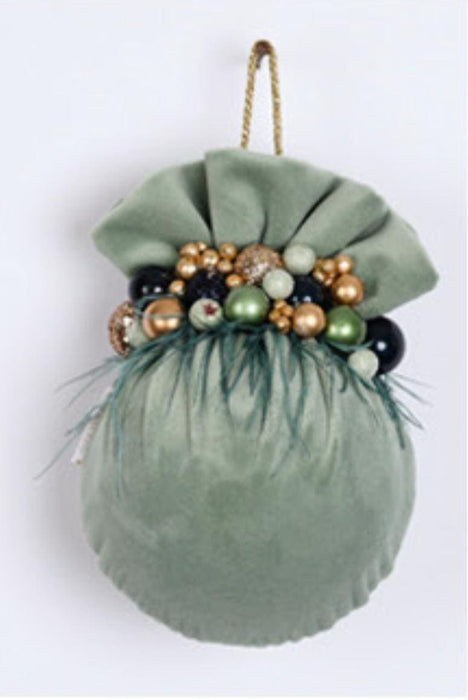 Sfera in velluto acquamarina con decorazioni a giro D12 cm