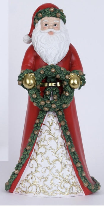 Babbo Natale in resina rosso con ghirlanda H38,8 cm