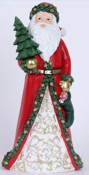 Babbo Natale resina rosso con albero H37,5 cm