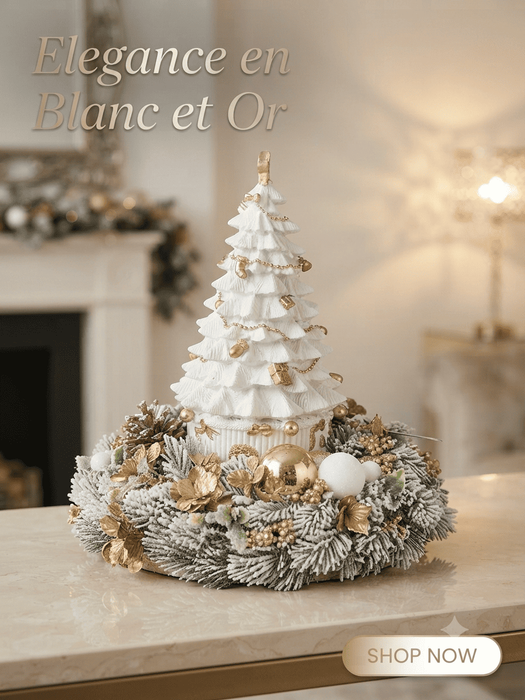 Centrotavola con albero bianco e oro 36×32 fiori di lena