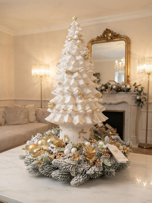 Centrotavola albero bianco e oro 57×40 fiori di lena