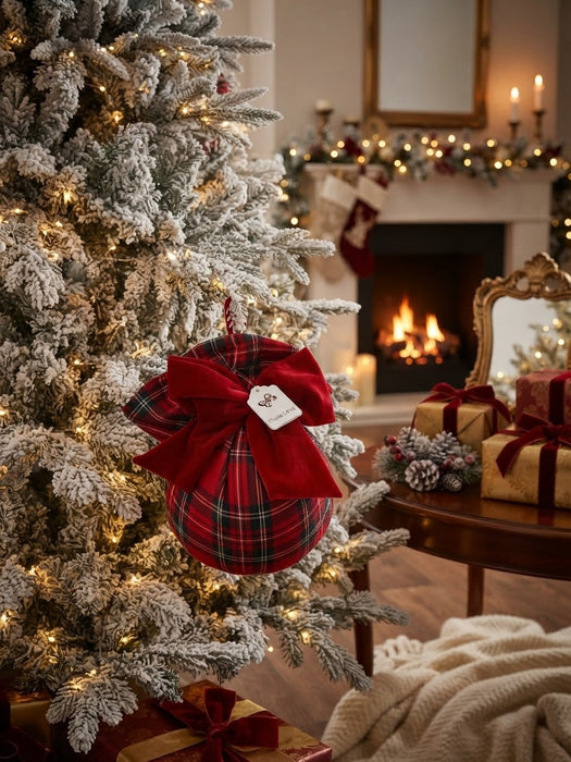 Sfera tartan in velluto 20cm fiori di lena