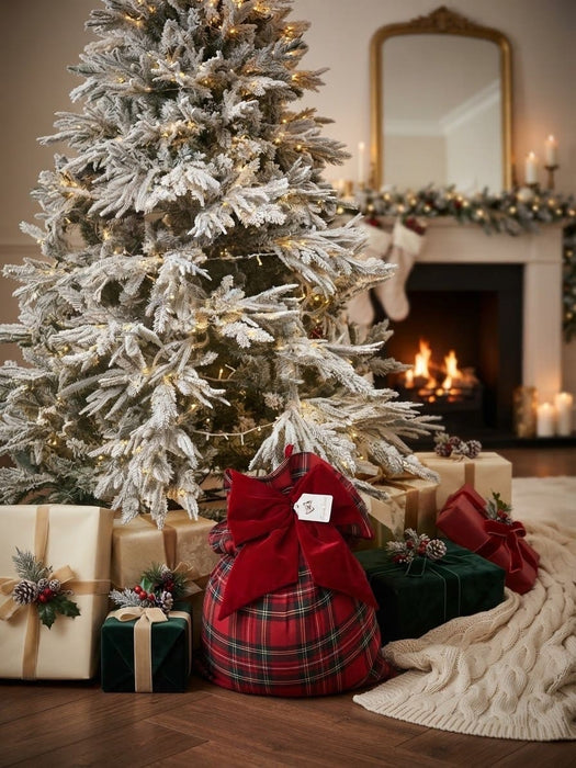 Sfera tartan con fiocco 25 cm fiori di lena
