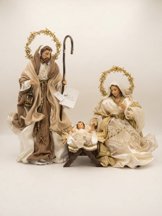 Sacra famiglia in avorio 50 cm fiori di lena