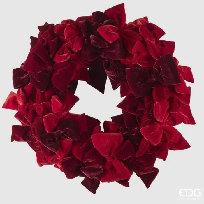 EDG Enzo De Gasperi Decoro Ghirlanda Multifiocchi in Velluto Rosso D60 cm