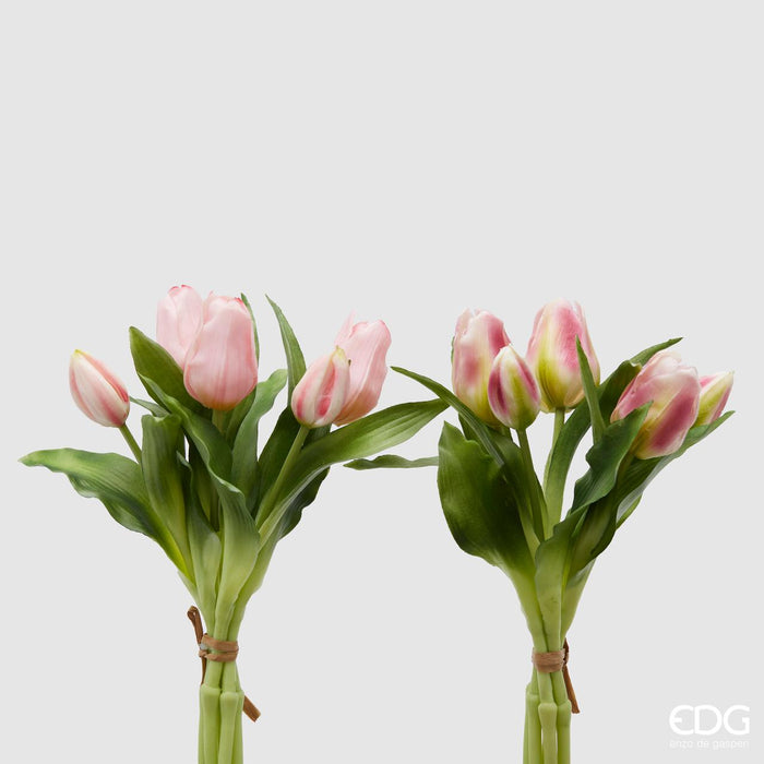 Bomboniera EDG Enzo De Gasperi Set 2 Bouquet Di Tulipani Rosa Antico H28 cm
