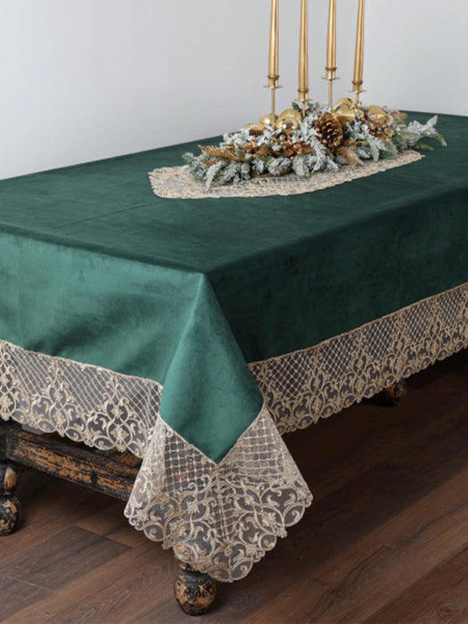 Tovaglia in velluto verde con pizzo oro 2.80×1.70cm - Fiori di Lena