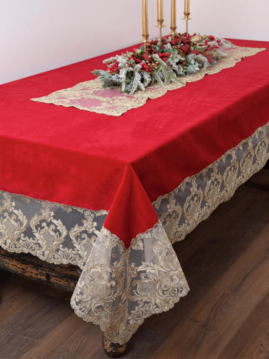 Tovaglia in velluto con pizzo champagne - Fiori di Lena