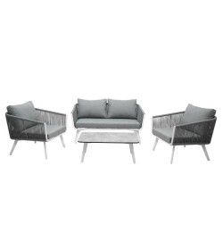 Set Divano da Giardino in Alluminio e Corde - Lipari Bianco e Grigio