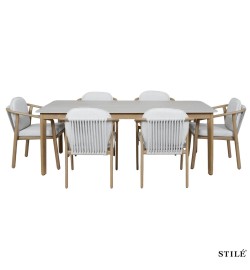 Set Tavolo Rettangolare da Giardino in Alluminio Effetto Legno - Malaga