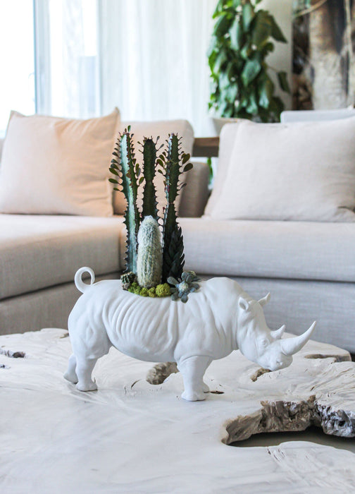 Figurina Rhino Garden Bianco mate. Plant the Future