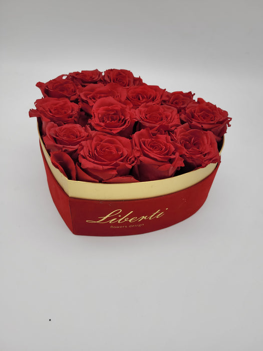 Box cuore velluto rosso con rose rosse