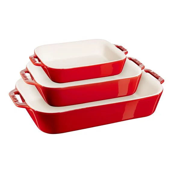 SET DI PIROFILE RETTANGOLARE - 3-PZ. Rosso Ciliegia