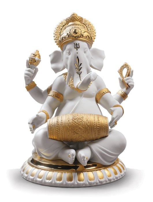 Figurina Ganesha con Mridangam. Lustro oro